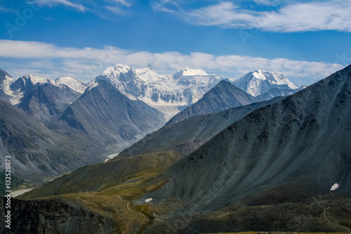 Altai Mountains. View from the highland pass Karaturek to the mountain Beluha 