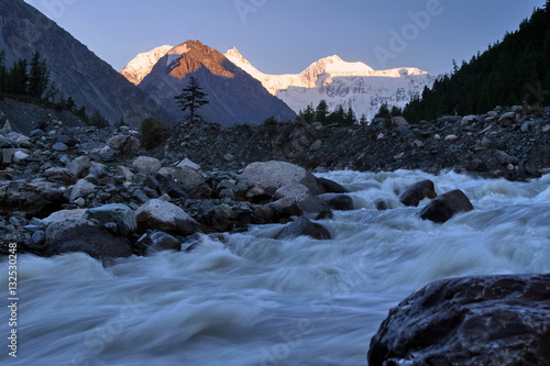 Mountain Altai. Akem fast mountain river on a background of mountain Belukha photo