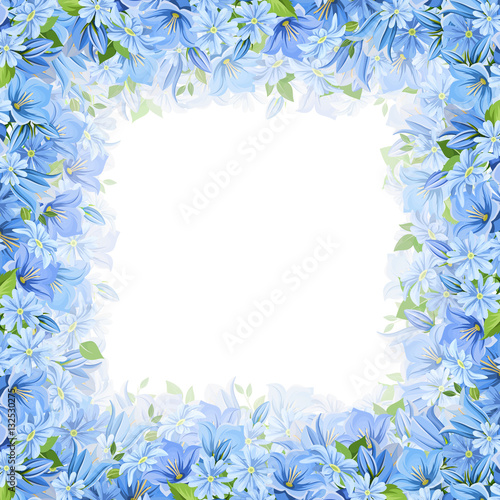 Vector background frame with blue flowers.