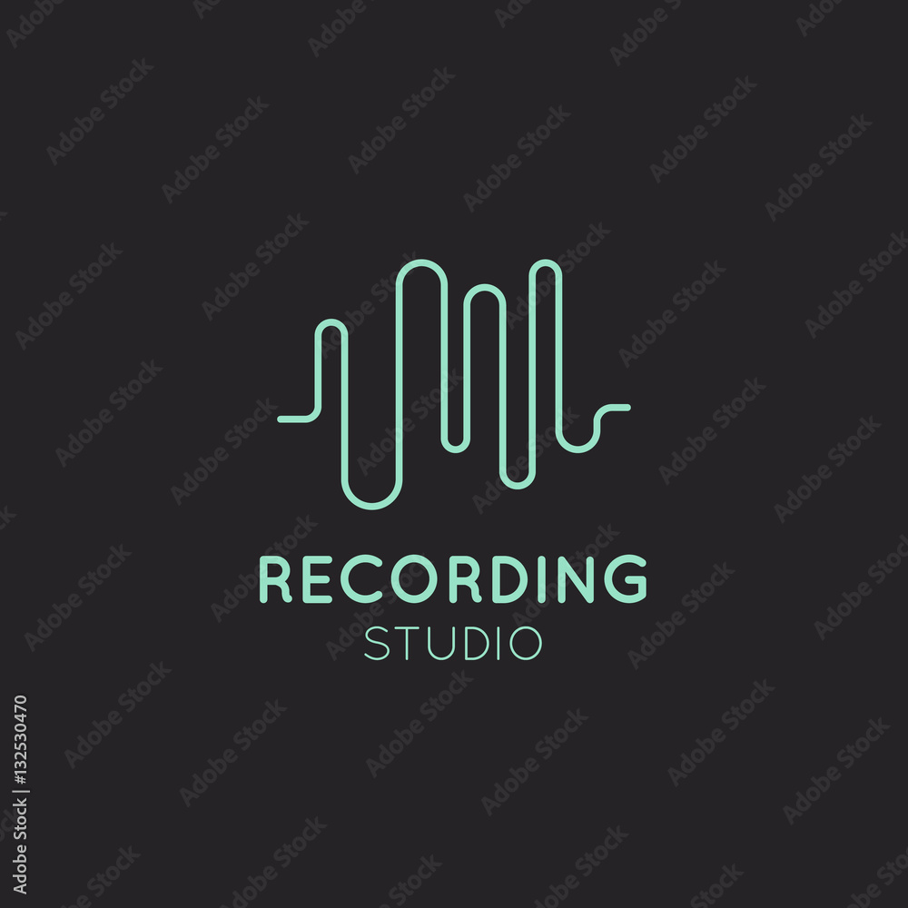 Simple Vector Icon Style Music Logos. Recording Studio Label. Podcast and Radio Badge with Sample Text. Design with Waves, Headphones and Mixing console Simple Vector Icon Style Music Logos. Recording Studio Label. Podcast and Radio Badge with Sample Text. Design with Waves, Headphones and Mixing console