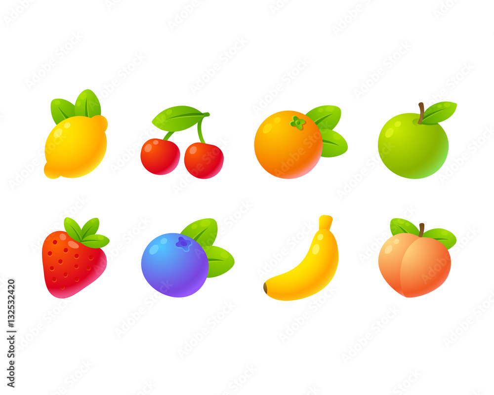Bright cartoon fruit set Bright cartoon fruit set