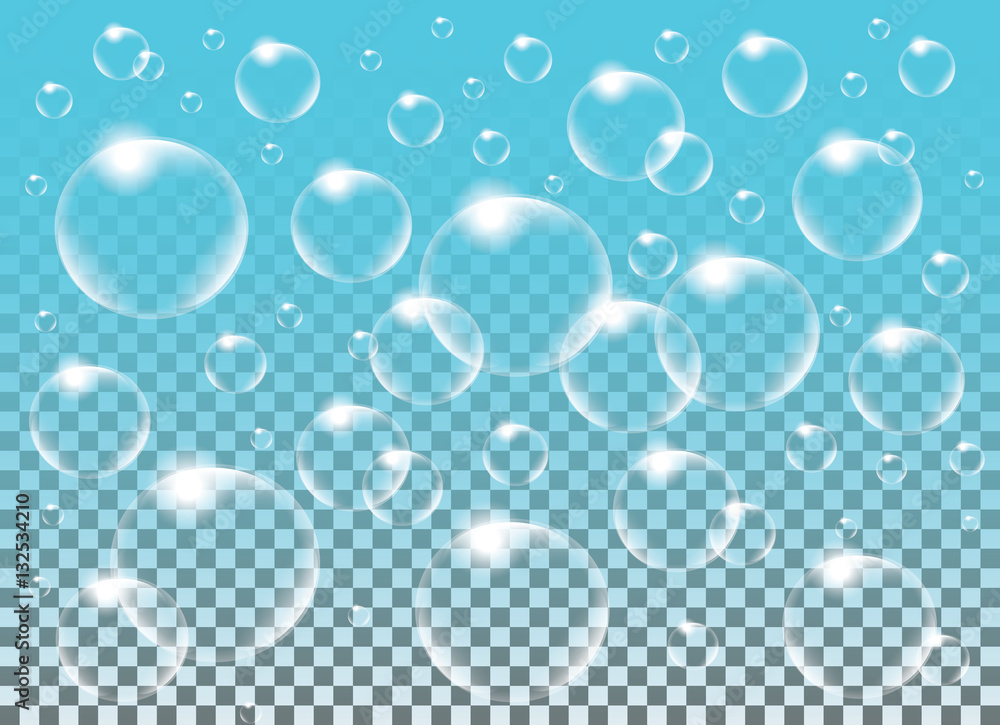 Realistic vector isolated Soap Bubbles.