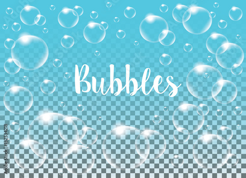 Realistic vector isolated Soap Bubbles.