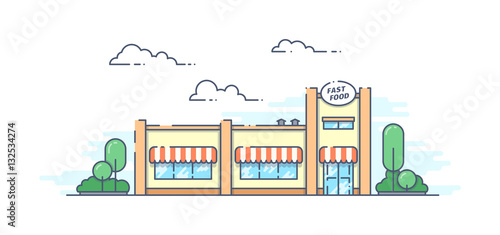 Fast food restaurant building front view facade.