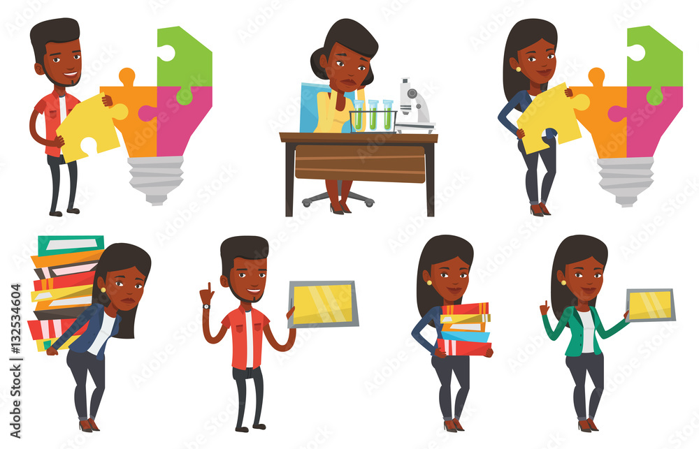 Vector set of student characters. Vector set of student characters.