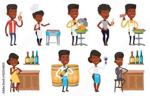 Vector set of people eating and drinking.
