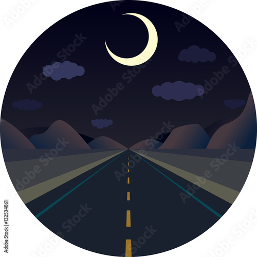 night straight road forward in the mountains