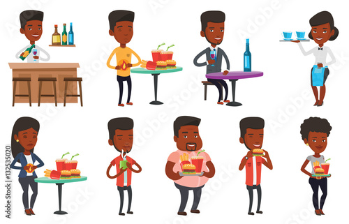 Vector set of people eating and drinking.