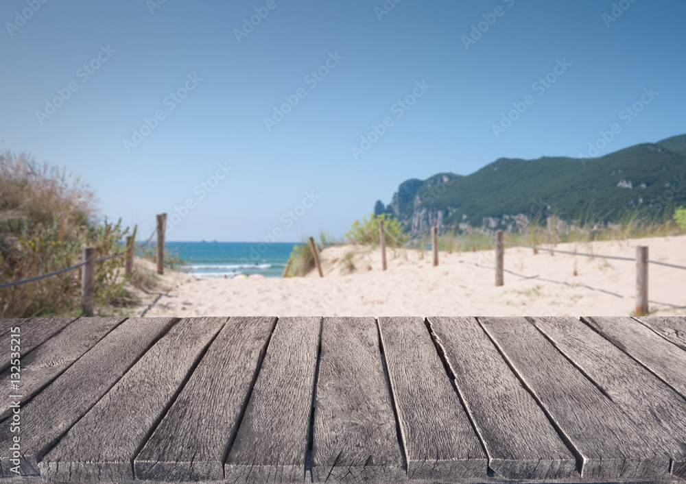 beach and wooden plank