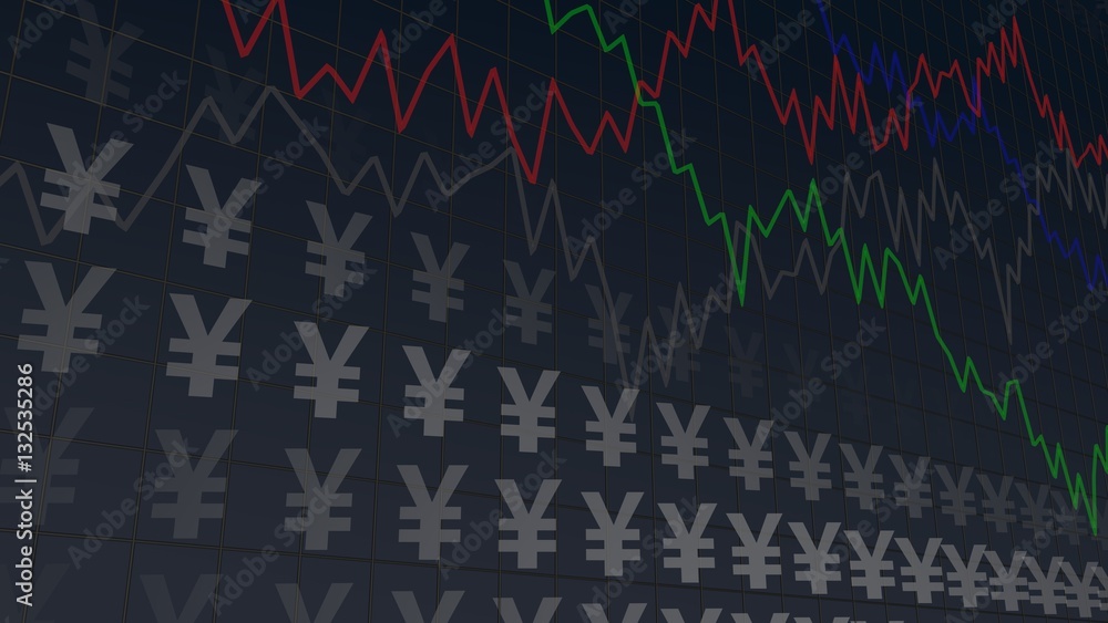 Fototapeta premium Dark Background with Dollars and Graphs, useful as Background for financial, business and other applications (3d rendering)