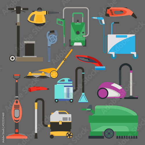 Cleaning equipment vector set.