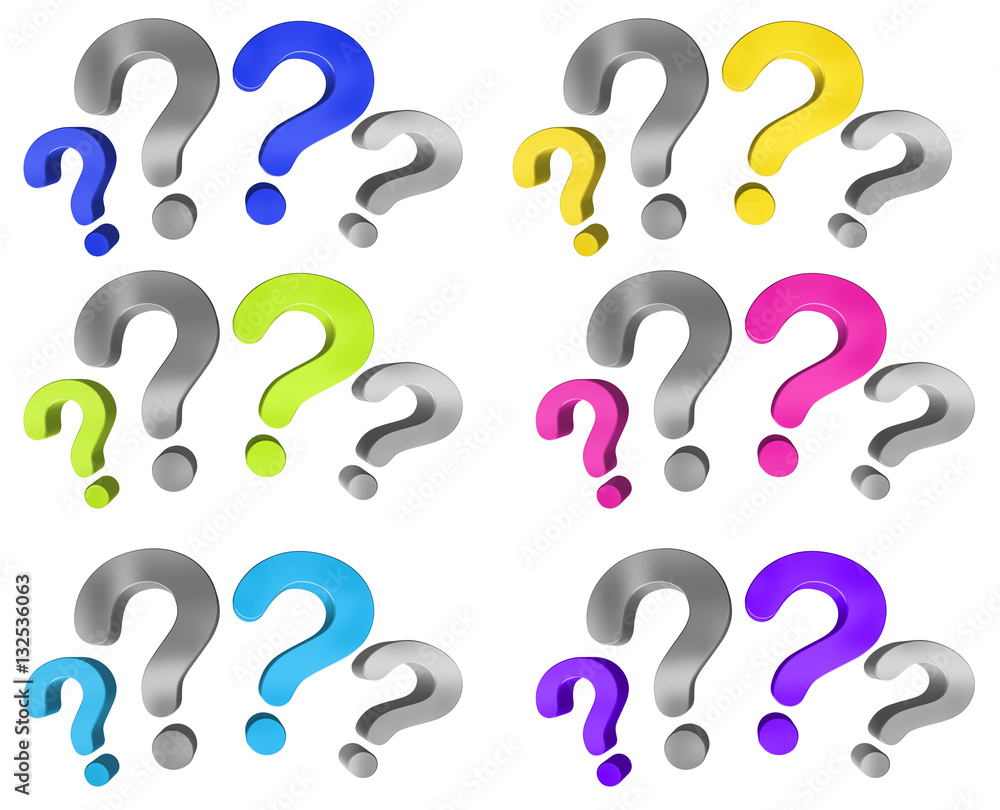 Colorful question marks collection 3D rendering Colorful question marks collection 3D rendering