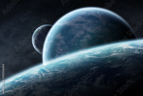 Fototapeta Naklejka Na Ścianę i Meble -  Distant planet system in space 3D rendering