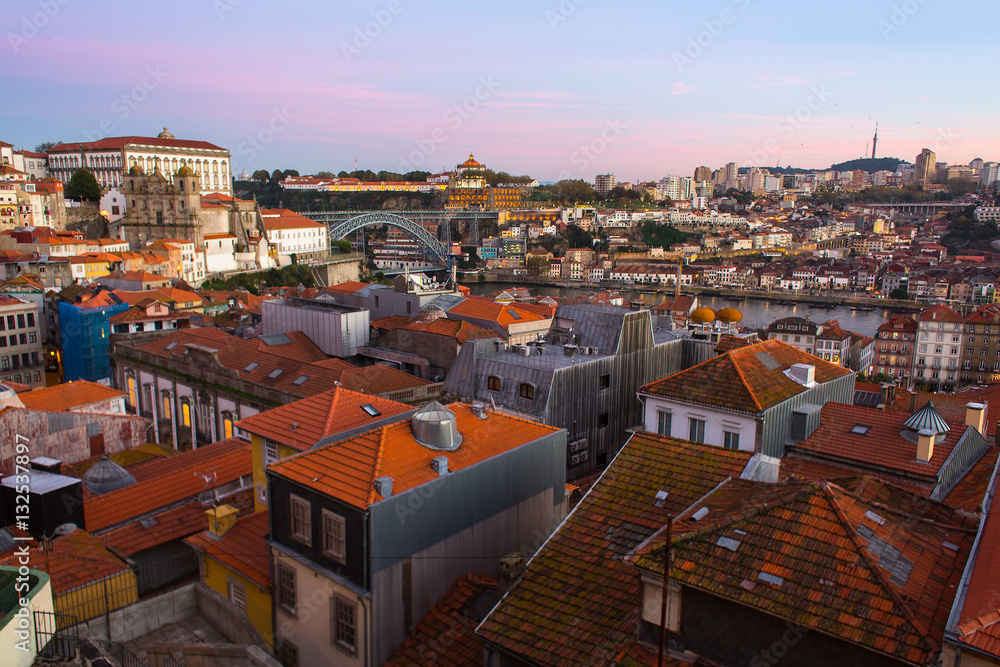 View of the houses in old town Porto, Portugal.