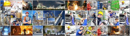 Collage mit Motiven der Arbeitswelt in Industrie und Handwerk - Arbeiter und Anlagen