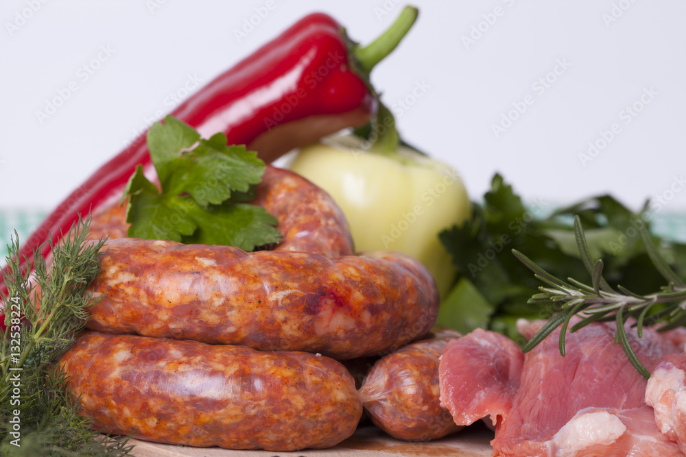 raw homemade sausages and fresh pork raw homemade sausages and fresh pork
