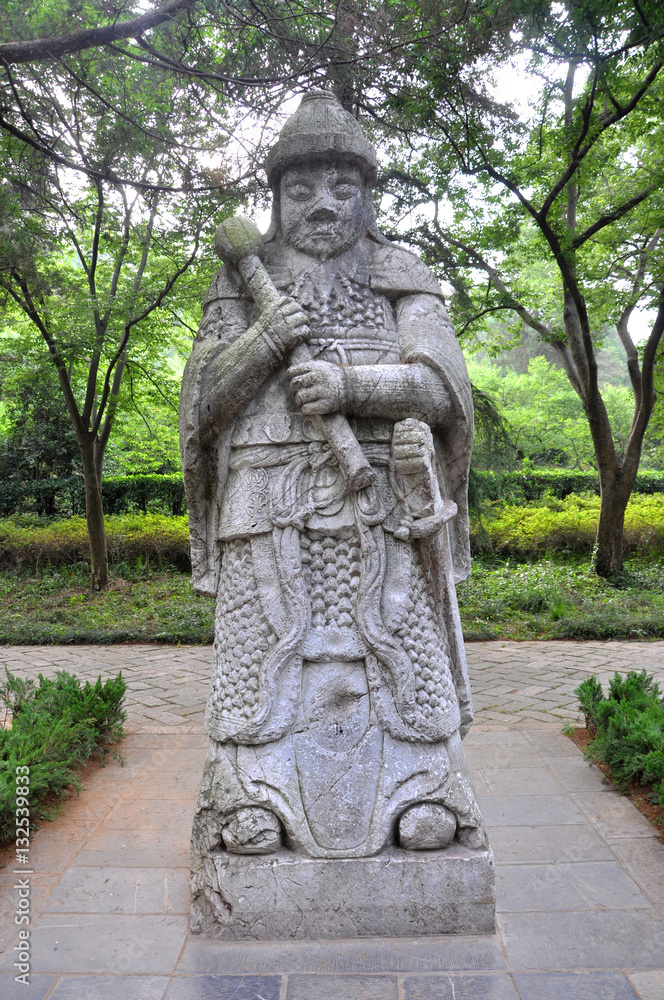 Statue of General in the sacred way in Ming Xiaoling Mausoleum, Nanjing, Jiangsu Province, China. Ming Xiaoling Mausoleum is a UNESCO World Heritage Site.