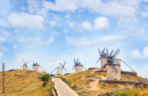 famous windmills in consuegra Spain bright summer sunny day / windmills in consuegra Spain.