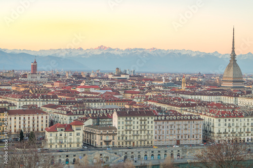 panorama of the city of turin from above at sunset with mole Antonelliana © mashiro2004