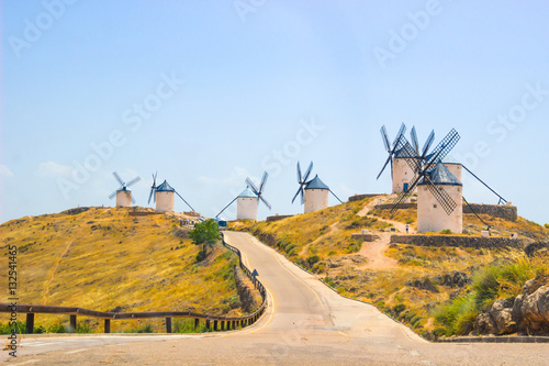 famous windmills in consuegra Spain bright summer sunny day / windmills in consuegra Spain.