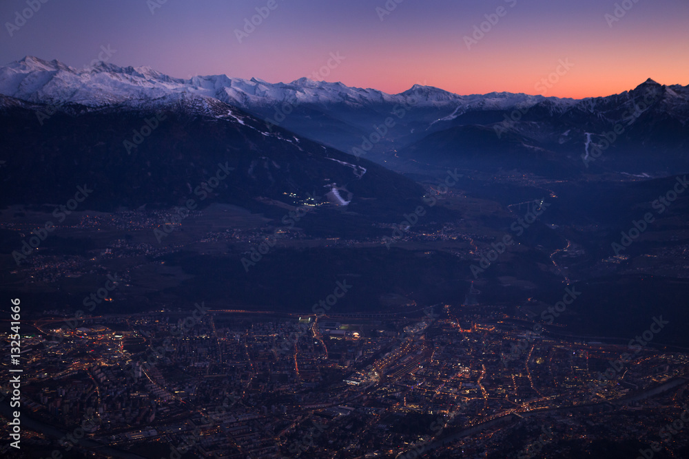 Night mountain landscape. Alps. Іnnsbruck city