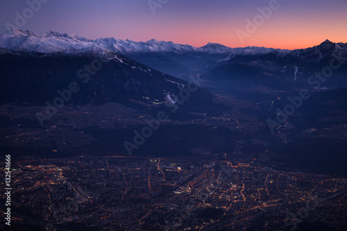 Night mountain landscape. Alps.   nnsbruck city