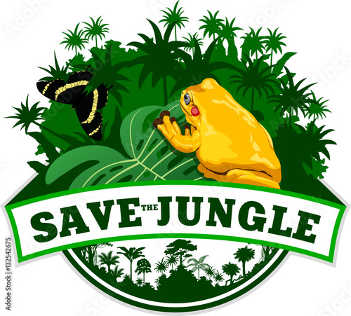 Vector Jungle Emblem with frog and butterfly