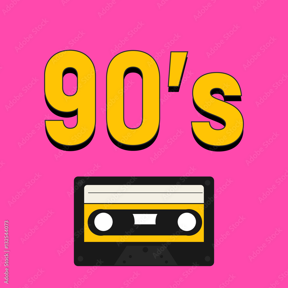 90'S style with yellow numbers and cassette tape