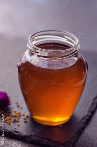 Sweet honey in the glass jar.