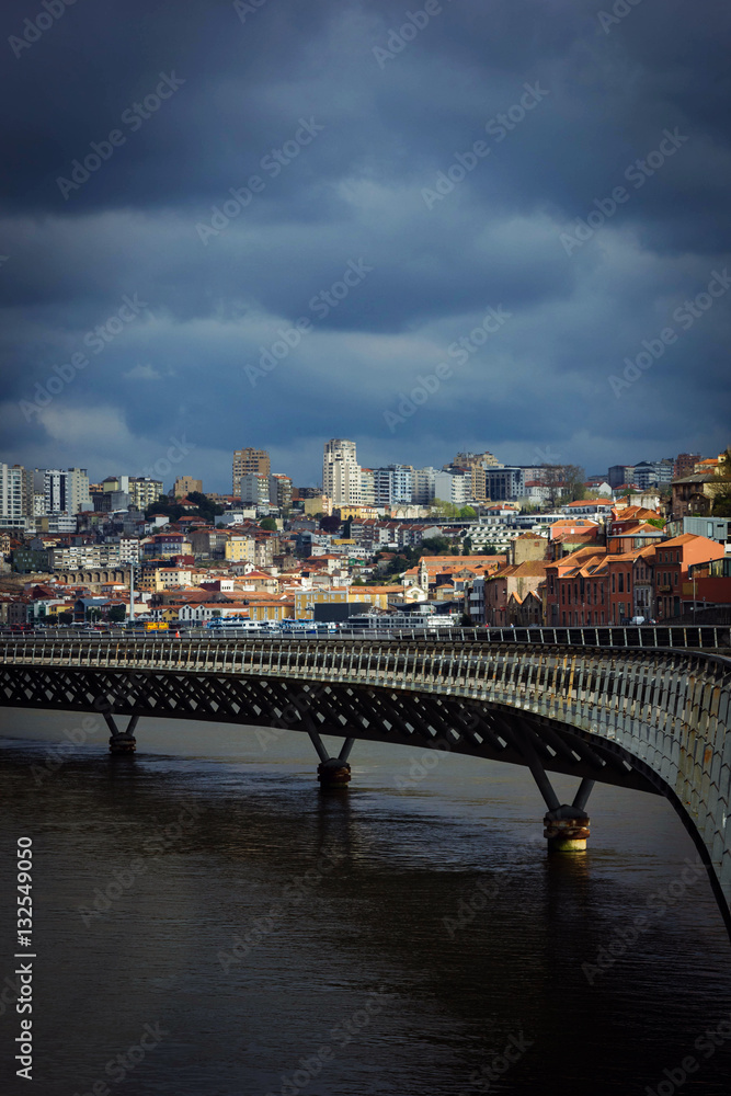 View of Porto across the Duoro river at sunset
