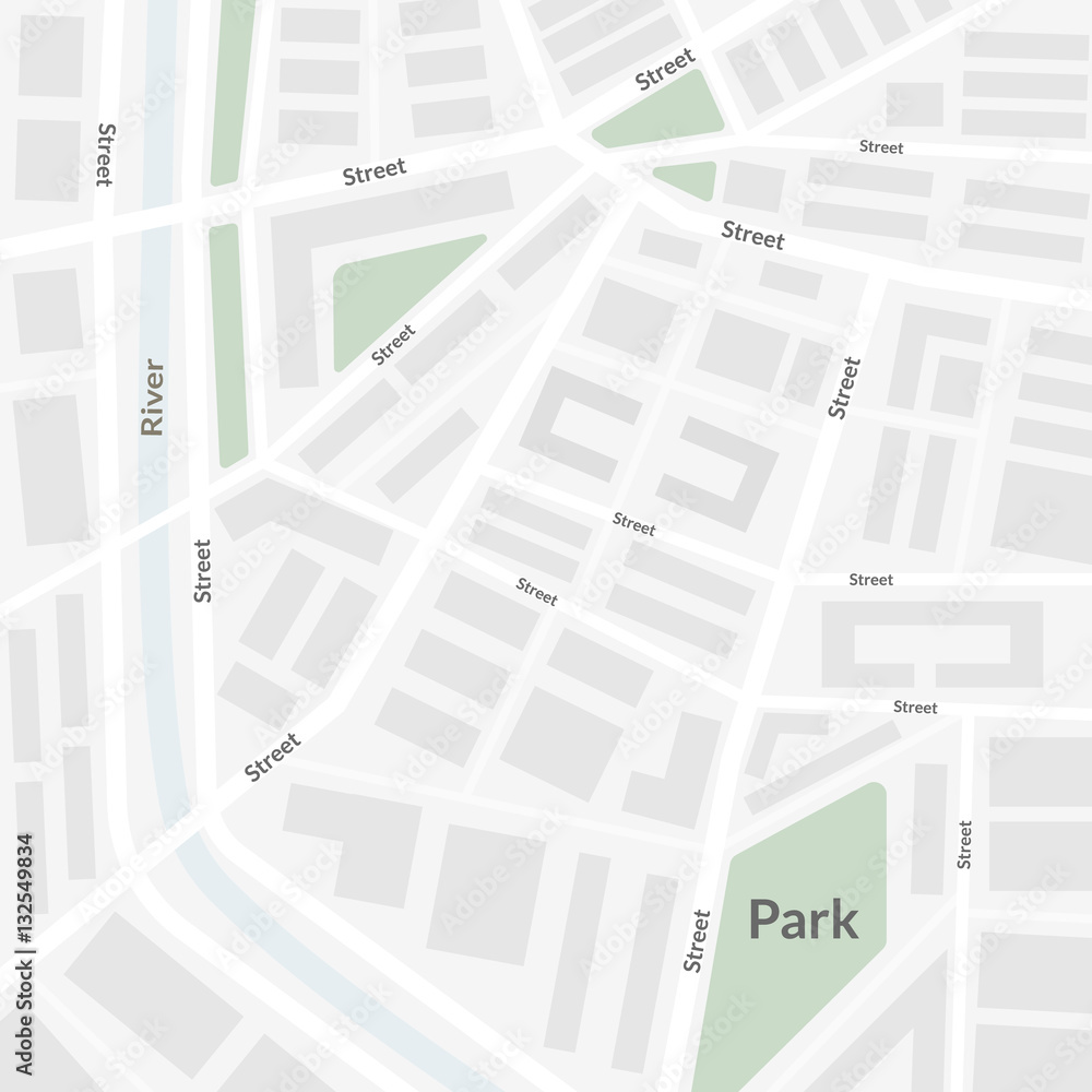 Vector illustration. City map with streets, houses, a river and a Park ...