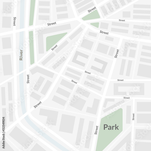 Vector illustration. City map with streets, houses, a river and a Park.