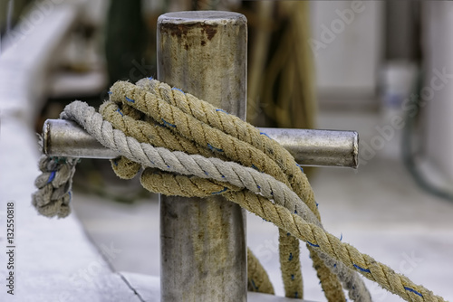 Mooring rope tied off to boat cleat