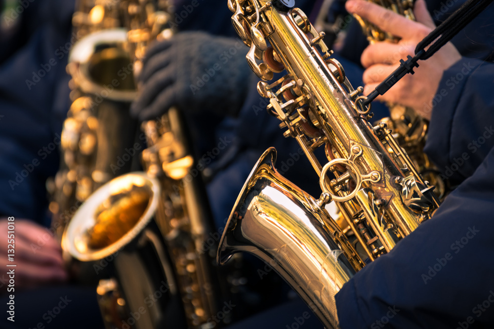Obraz premium Saxophones of a municipal band.