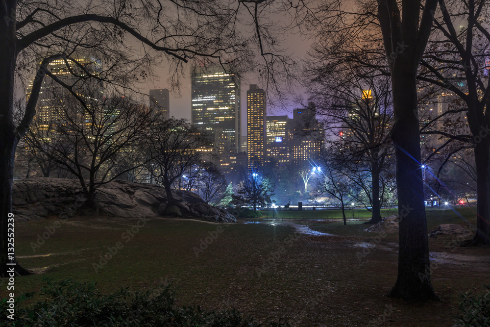 Fototapeta premium Lodowisko Wollmana w Central Parku w nocy.