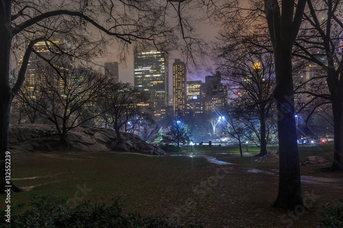 Wollman rink in central park at night.