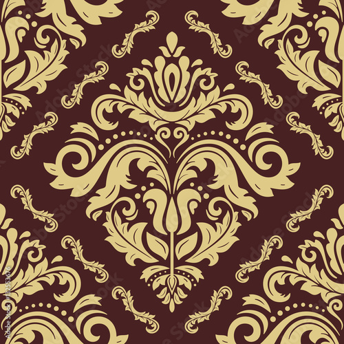 Seamless classic vector brown and golden pattern. Traditional orient ornament. Classic vintage background