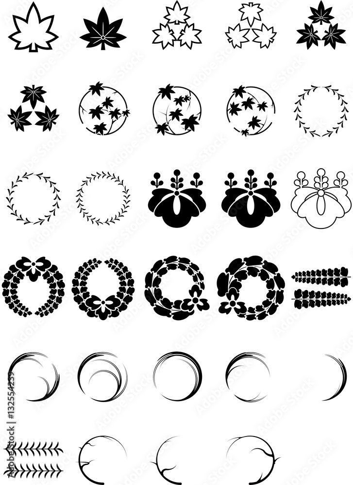 和風アイコン 紅葉 柳 桐 菖蒲 草木素材 Stock Vector Adobe Stock