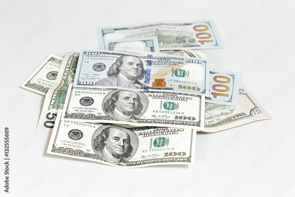 One hundred dollars banknotes on white background One hundred dollars banknotes on white background