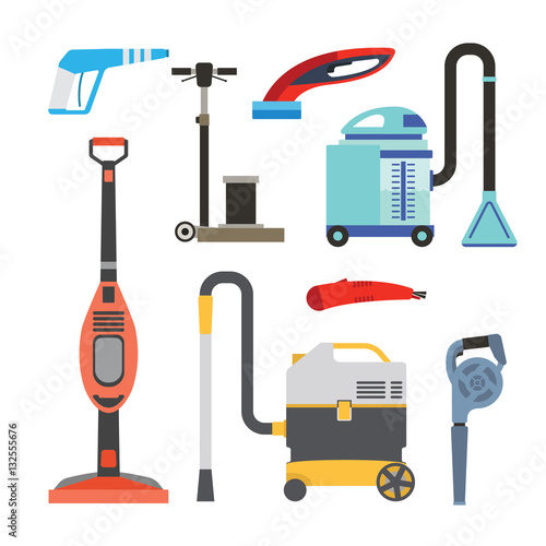 Cleaning equipment vector set.