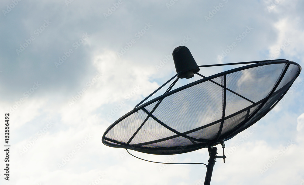 Silhouette Satellite dish communication technology network on the roof Silhouette Satellite dish communication technology network on the roof