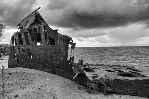 Black and white. Shipwrecked HMQS Gayundah photo