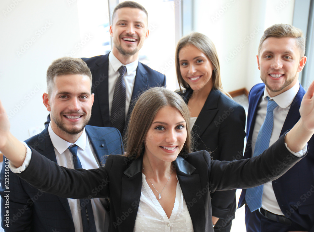 People taking selfie at business meeting People taking selfie at business meeting