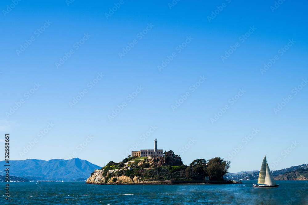 Alcatraz Island and Sail Boat
