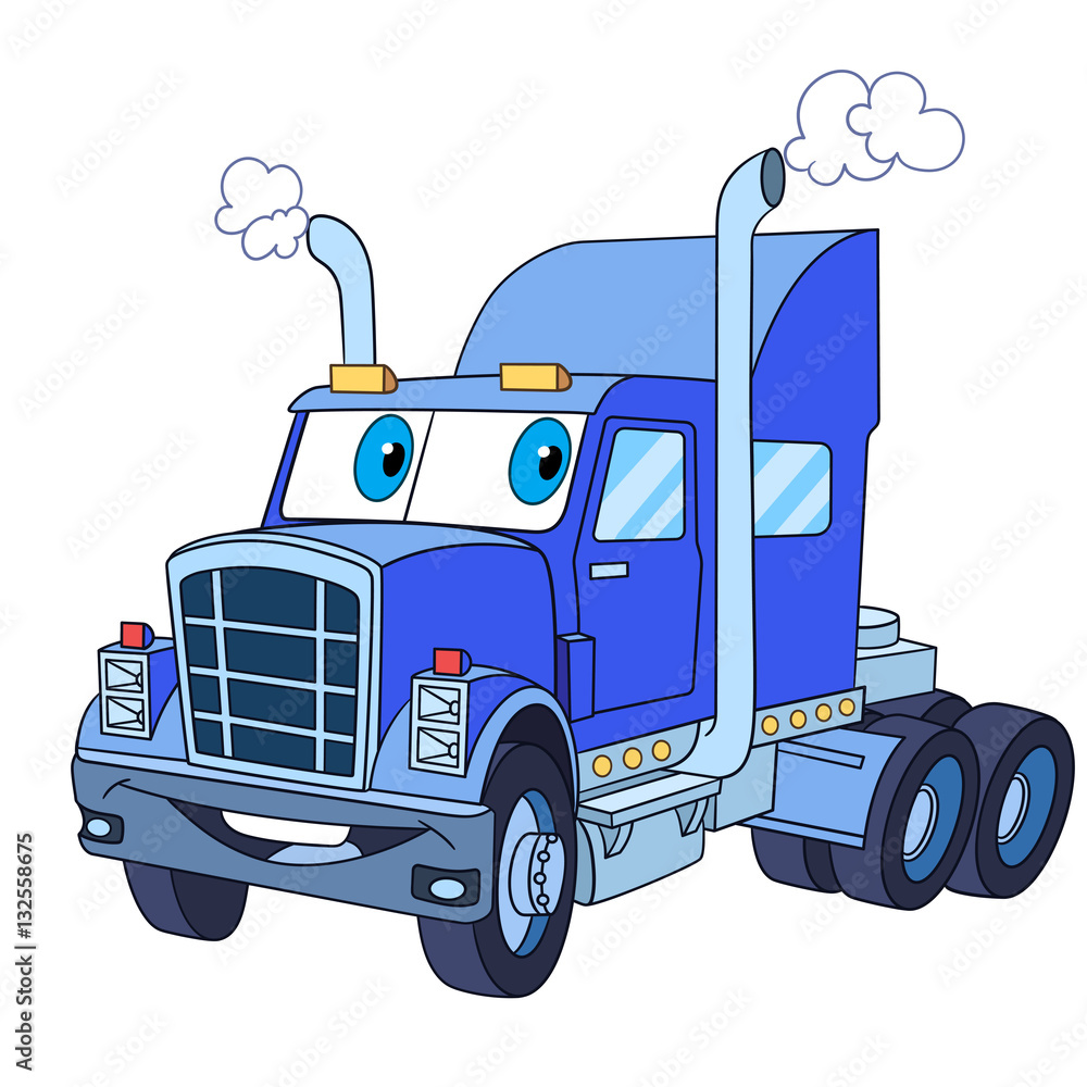 Cartoon vehicle transport. Heavy semi truck (trailer, lorry), isolated on  white background. Childish vector illustration and colorful book page for  kids. Stock Vector | Adobe Stock