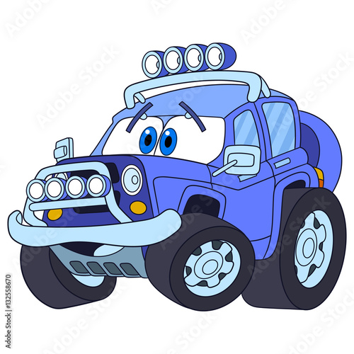 Cartoon vehicle transport. High speed off-road jeep car, isolated on white background. Childish vector illustration and colorful book page for kids.