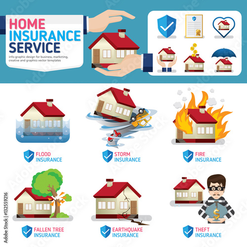 Home insurance business service icons template. Can be used for workflow layout, banner, diagram, number options, web design, timeline, infographics.Vector illustration.