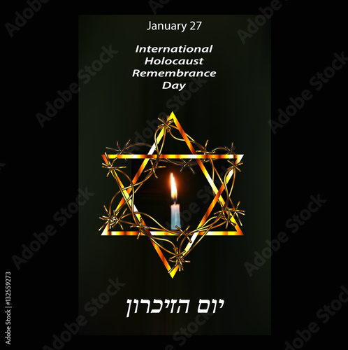 International Holocaust Remembrance Day. 27 January. Hebrew. Vector illustration