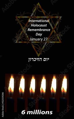 International Holocaust Remembrance Day. 27 January. Hebrew. Vector illustration