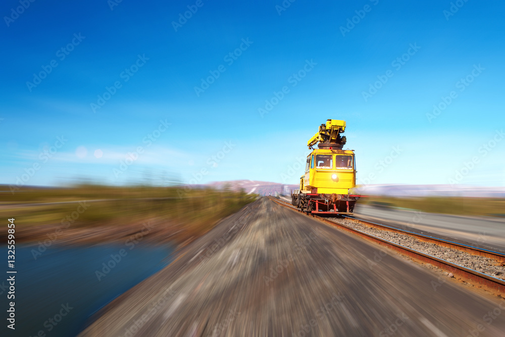 Railcar move along the railway. Railcar move along the railway.